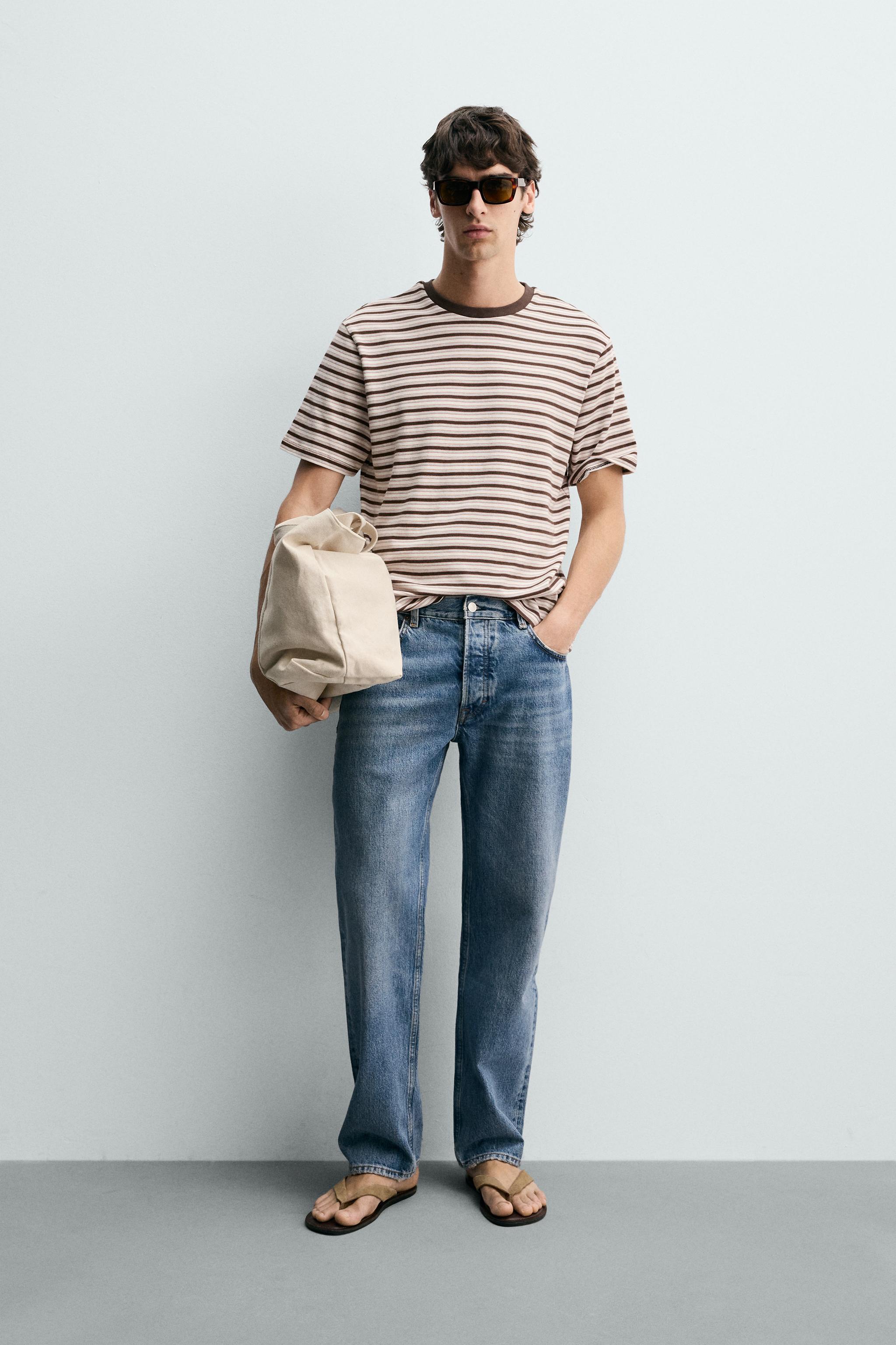 コントラストストライプジャカードTシャツ - ブラウン | ZARA Japan / 日本