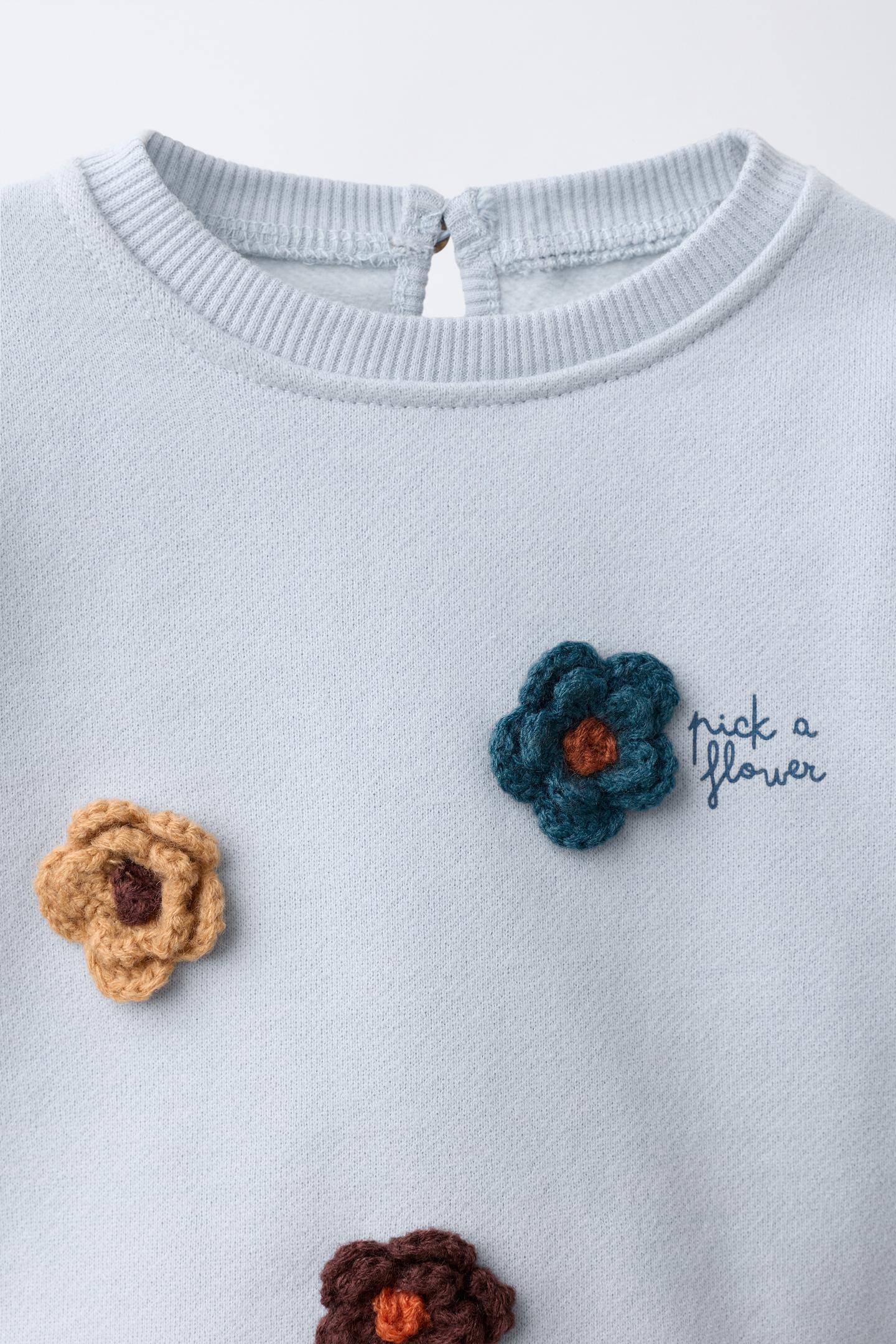 Детский свитшот Zara Crochet Flower AppliquÉ Sweatshirt, цвет: Голубоватый — фото 3