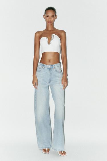חולצת בטן עם קישוט דמוי יהלומים - אוף ווייט של Zara - תמונה 0