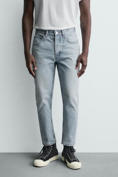 JEANS SLIM CROPPED FIT - E kaltër e hapur nga Zara