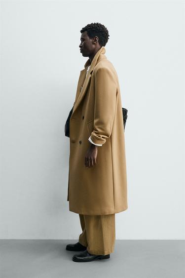 MANTEAU À BOUTONNAGE CROISÉ AVEC LAINE - Marron clair de Zara - Image 3