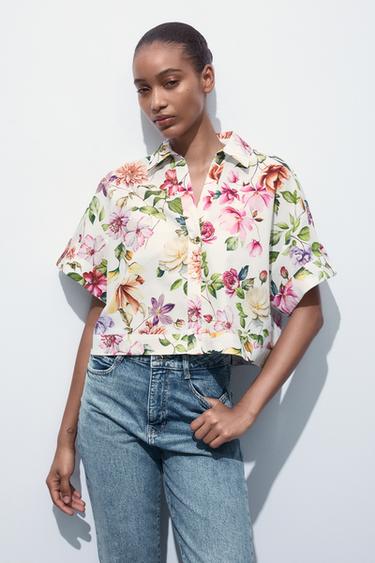 FLORAL PRINT POPLIN SHORT SHIRT - Multicoloured by Zara - Image 1