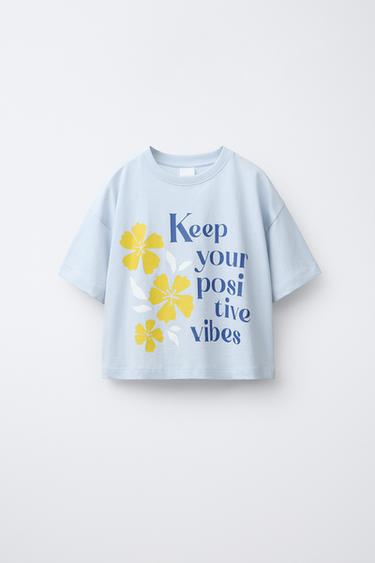 CAMISETA ESTAMPADO FLORES - Azul claro de Zara - Imagen 0