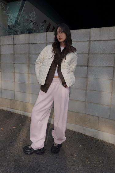 Zara CARROT FIT 絨布長褲 - 淡粉紅色