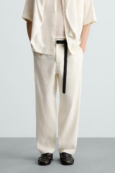 VISCOSE-JUTE TROUSERS - White by Zara