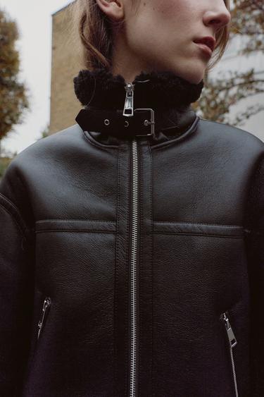 DOUBLE-FACED FAUX SHEARLING JACKET - Black by Zara - Image 5