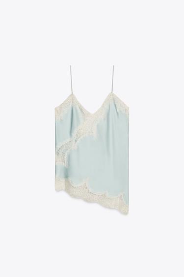 Zara ZW COLLECTION LACE CAMISOLE TOP - Light blue - Image 0