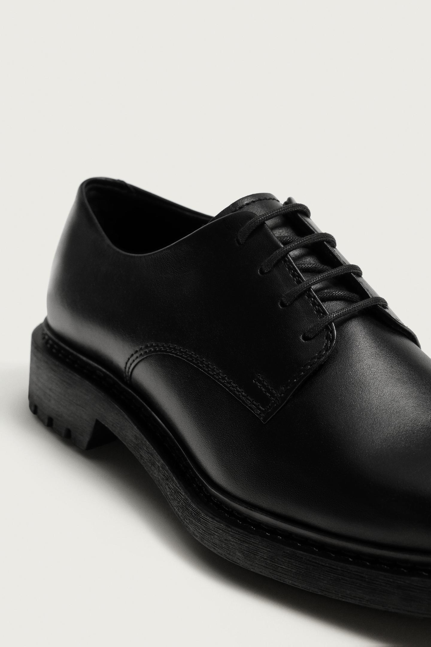 Мужские туфли Zara Leather Dress Shoes, цвет: Чёрный — фото 6
