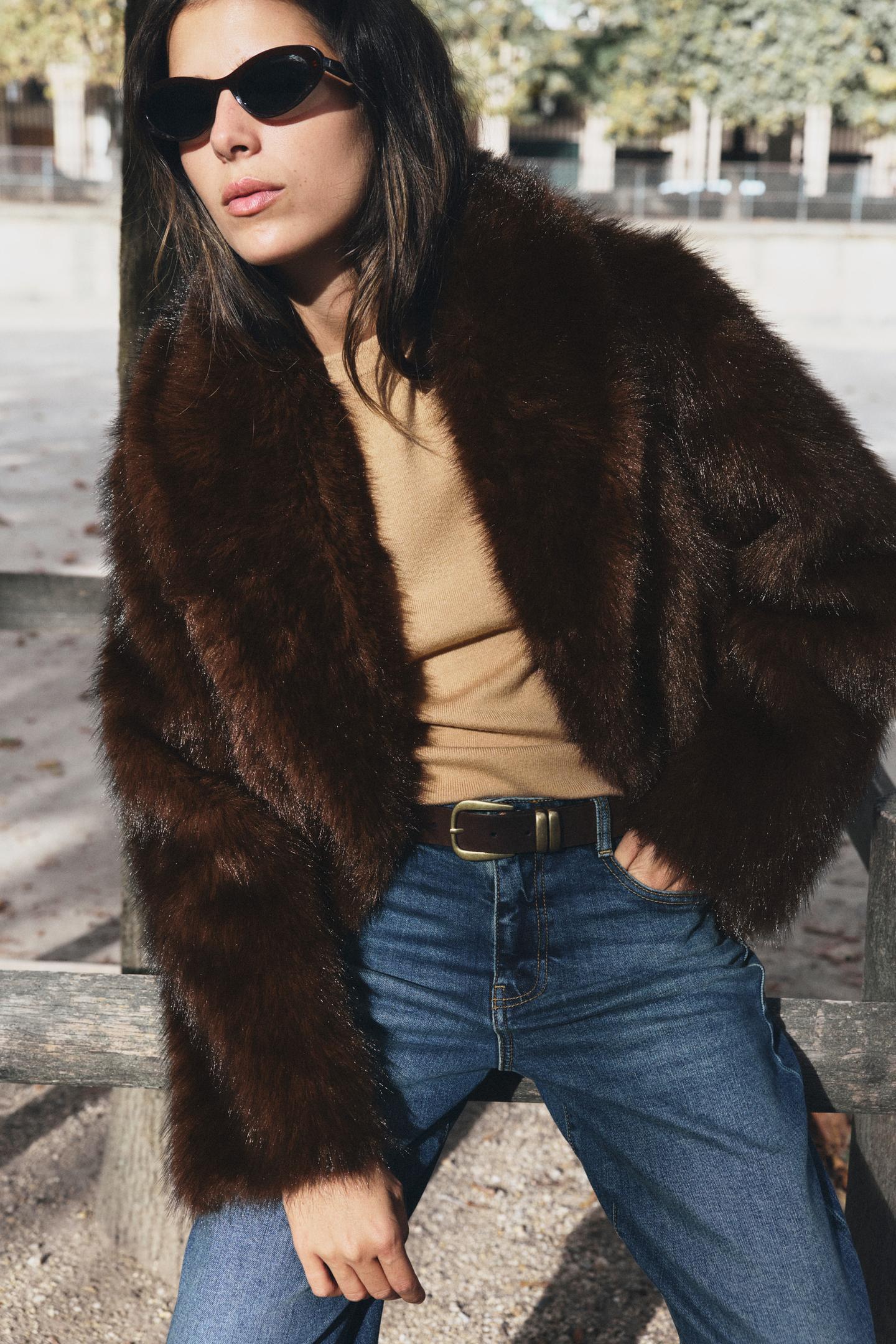Женская куртка Zara Reversible Faux Fur, цвет: Коричневый — фото 3