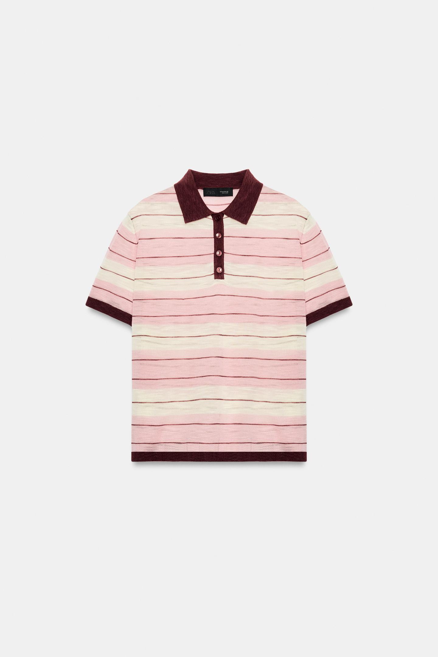 Поло Zara Striped Knit Polo, цвет: Розовый / Белый — фото 5