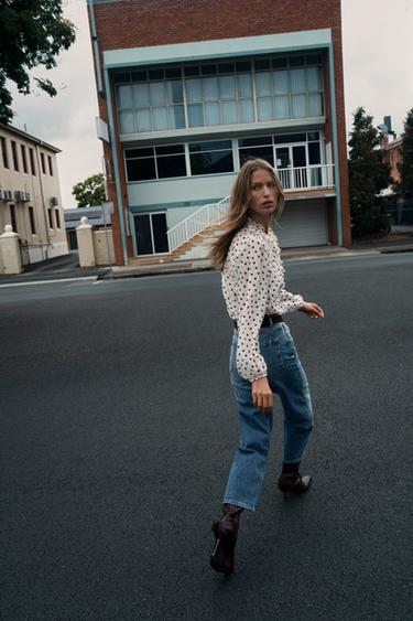 Z.10 HIGH-WAIST BELTED CULOTTES JEANS - Mid-blue by Zara