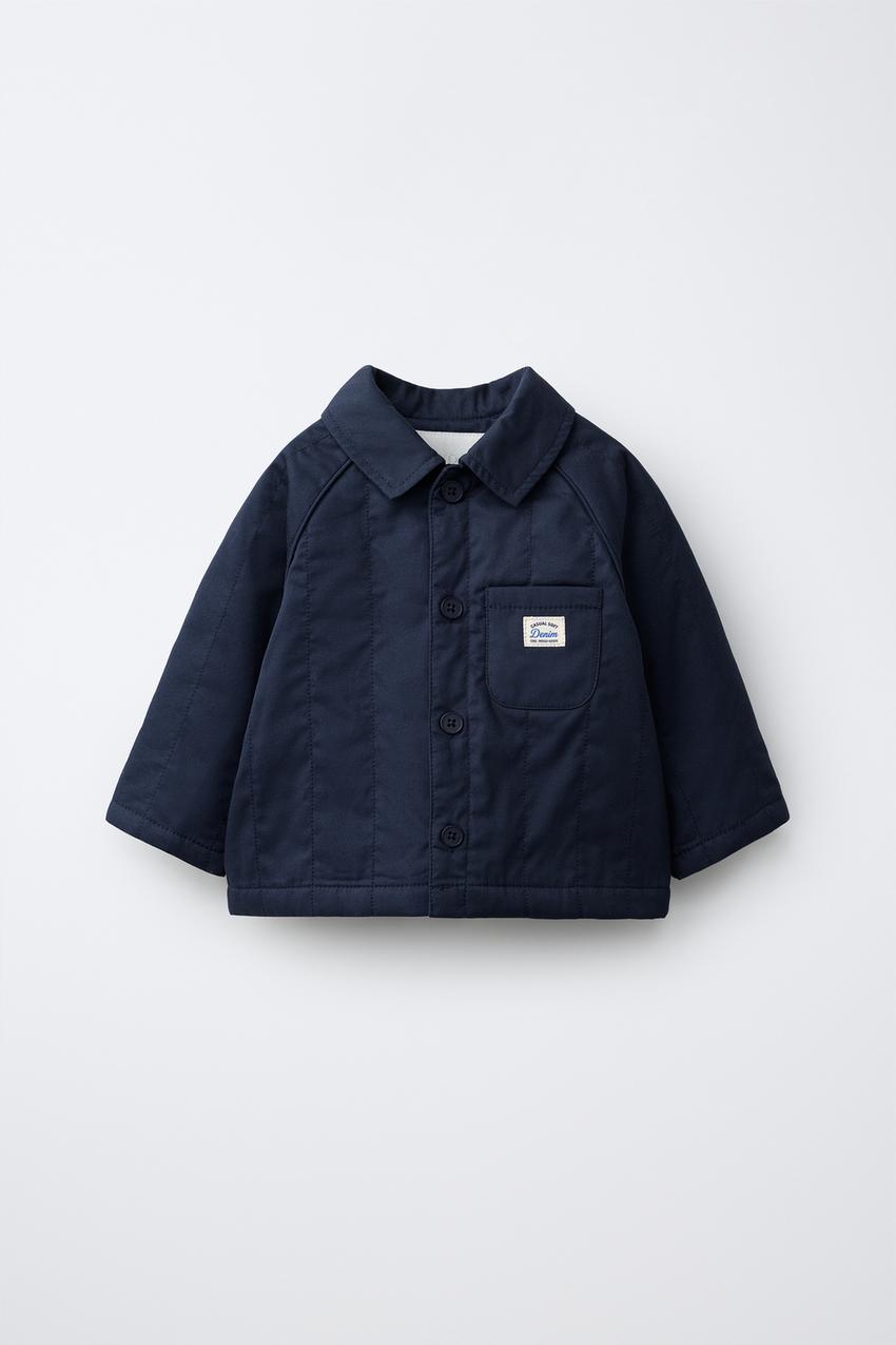 ラベル付きキルティングジャケット - ブルー/インディゴ | ZARA Japan 