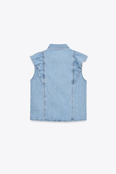 Z1975 DENIM SHIRT WITH RUFFLES - Mid-blue by Zara - Image 4