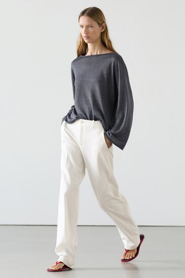 Zara 100% linen knit boat neck sweater - Navy blue