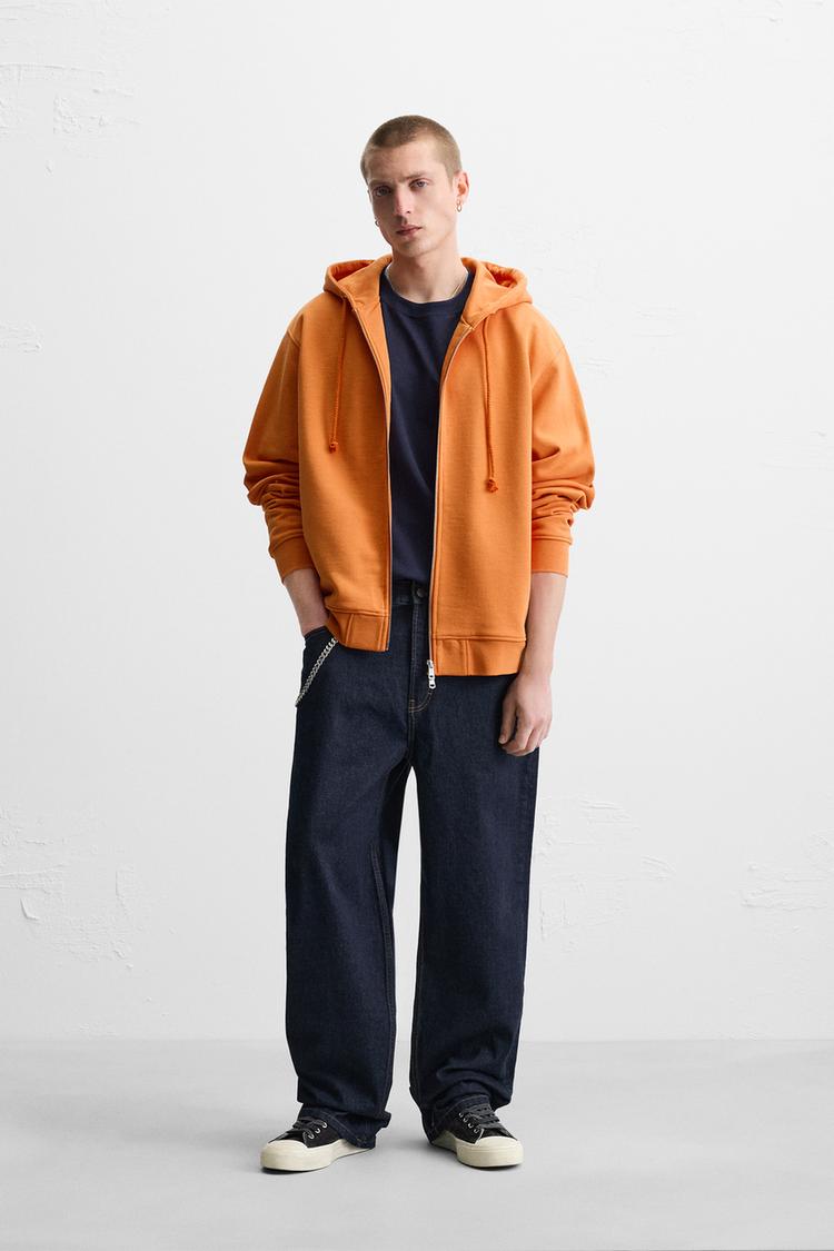 Felpa Arancione Zara FELPA RELAXED FIT CAPPUCCIO CERNIERA