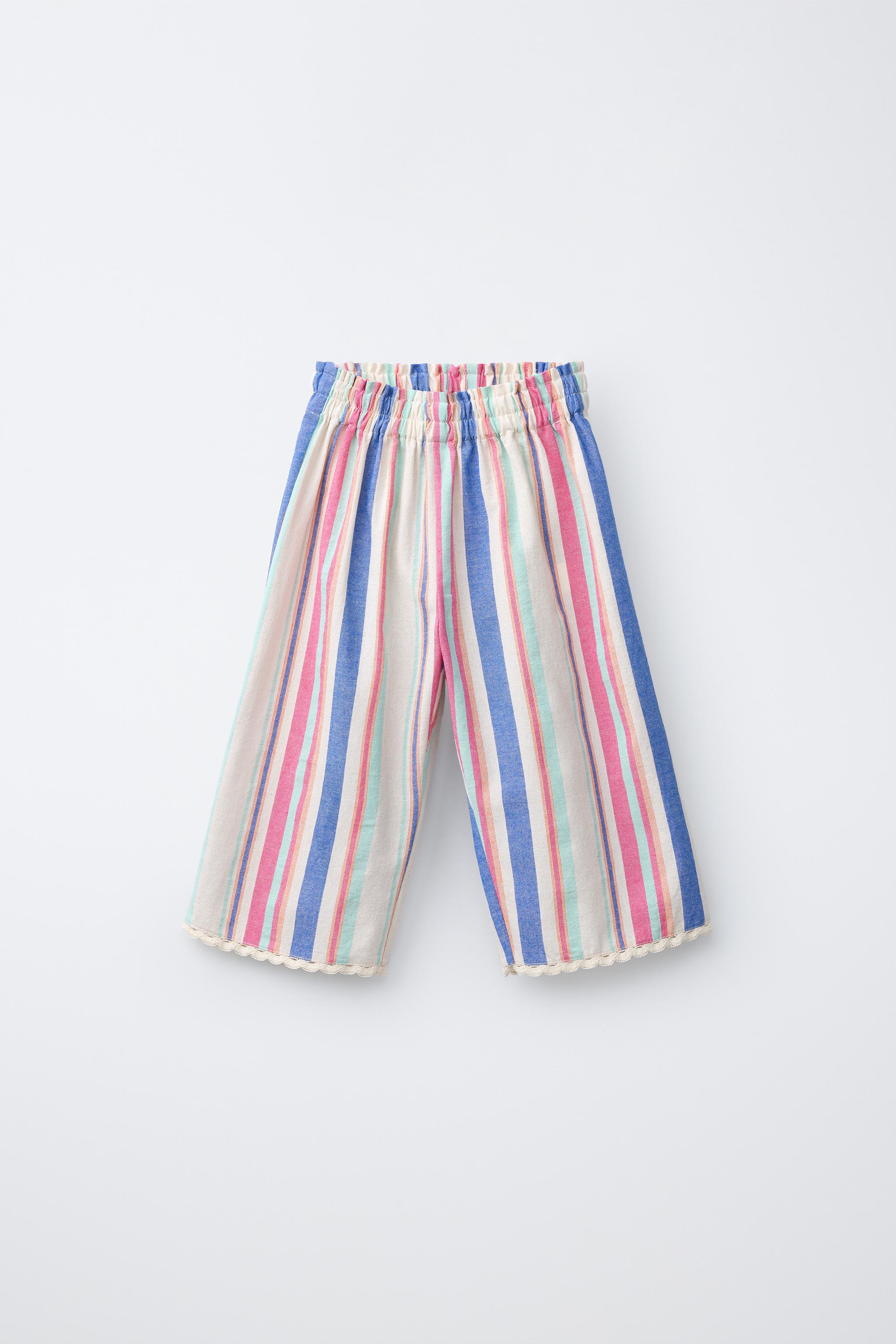Детские брюки Zara STRIPED LACE WIDE LEG PANTS — фото 2