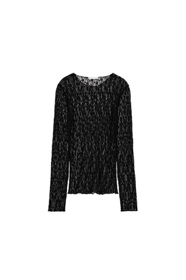 TOP MËNGË TË GJATA DANTELLE - E zezë nga Zara