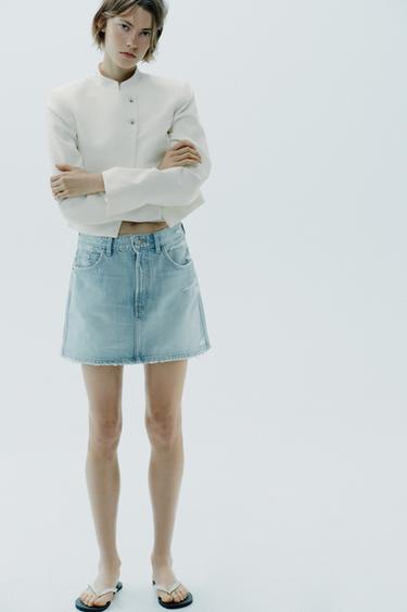FALDA DENIM TRF ROTOS - Celeste de Zara - Imagen 0