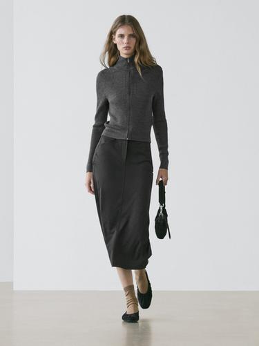 Cardigan à fermeture Éclair en laine - Gris anthracite de Zara