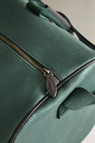 COTTON AND LEATHER TRAVEL BAG - Green by Zara - Image 3