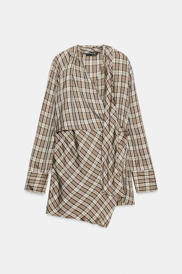 ZW COLLECTION LIMITED EDITION DRAPED CHECK SHIRT - Beige by Zara - Image 3