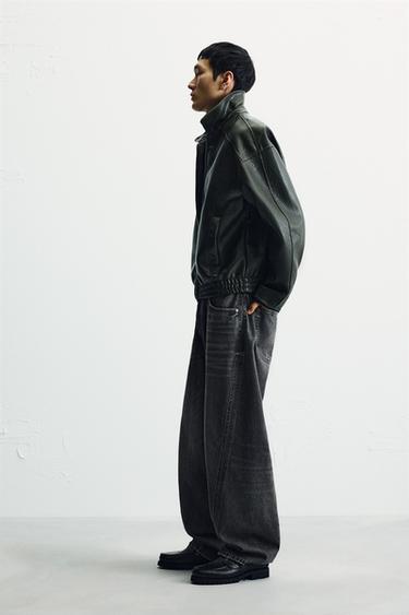 EMBOSSED FAUX LEATHER JACKET - Dark olive by Zara