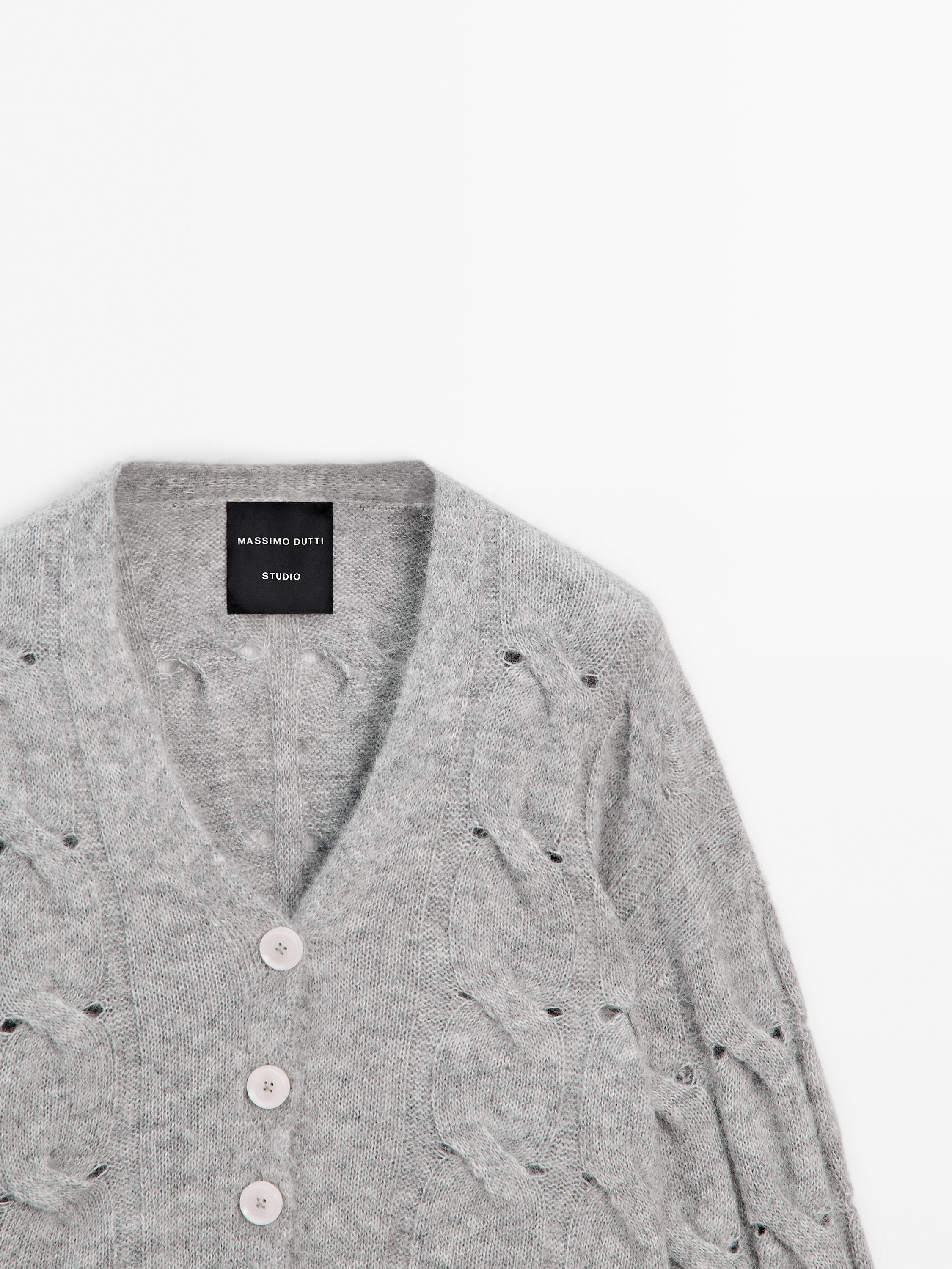 METAL BUTTON KNIT CARDIGAN - Light gray