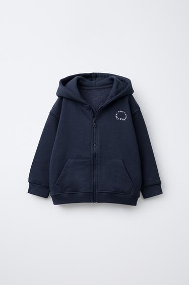 BASIC SLOGAN ZIP-UP HOODIE - Navy blue by Zara - Image 0