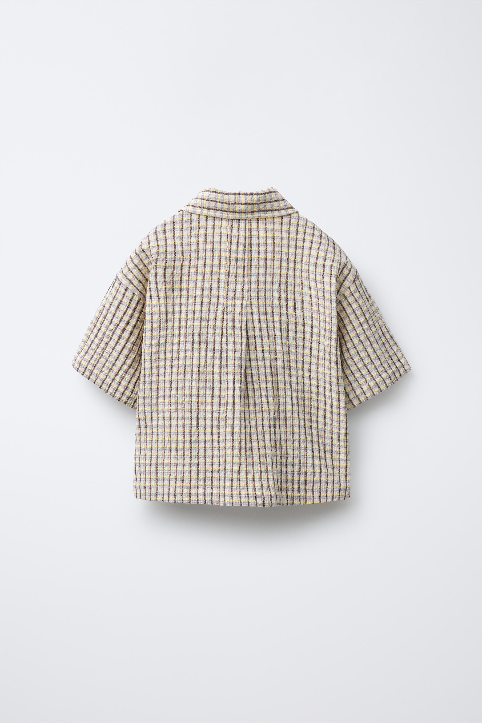 テクスチャード加工 チェック柄シャツ - ライトベージュ | ZARA