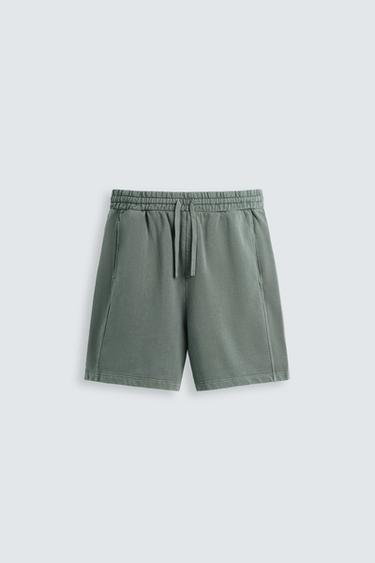 Zara WASHED JOGGER SHORTS - Washed green