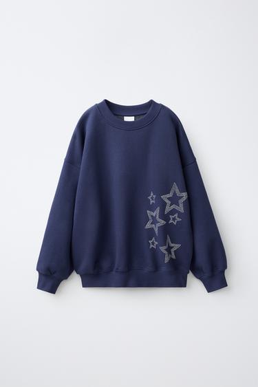SUDADERA ESTRELLAS STRASS - Azul de Zara