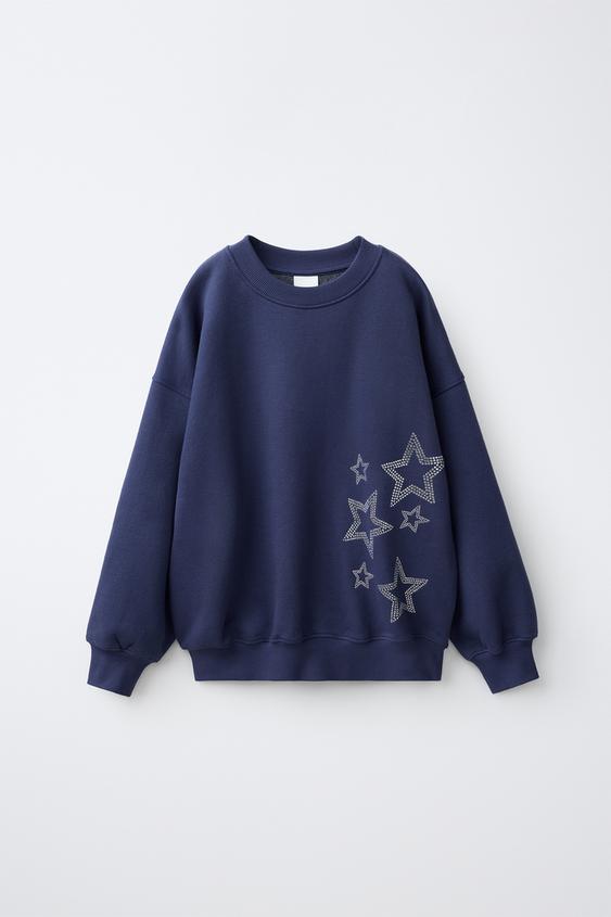 SUDADERA ESTRELLAS STRASS - Azul de Zara - Imagen 0