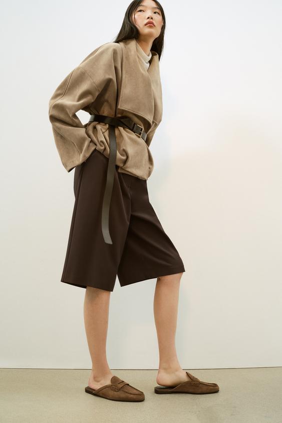 OPEN BACK SPLIT SUEDE LOAFERS