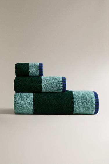 TOALHA ALGODÃO RISCAS X COLLAGERIE - Azul / Verde da Zara
