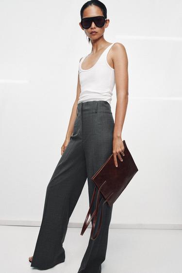 Zara ZW 系列羊毛高腰長褲 - 斑紋灰色