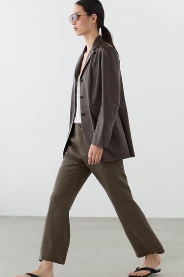 Kick flare cropped linen trousers — Green marl 2