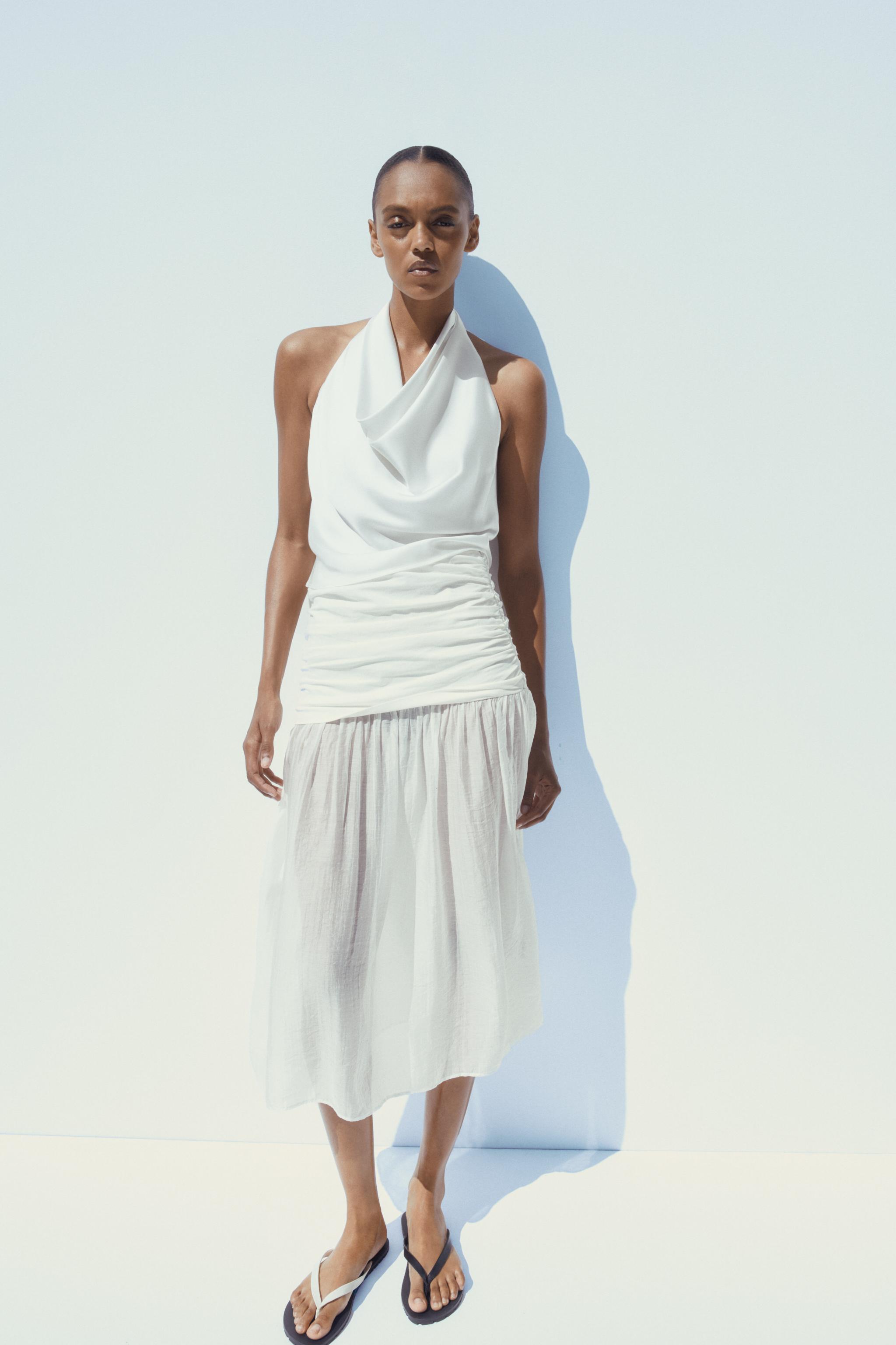 新品タグ付 ZARA ホルダーネックサテンワンピース スリット