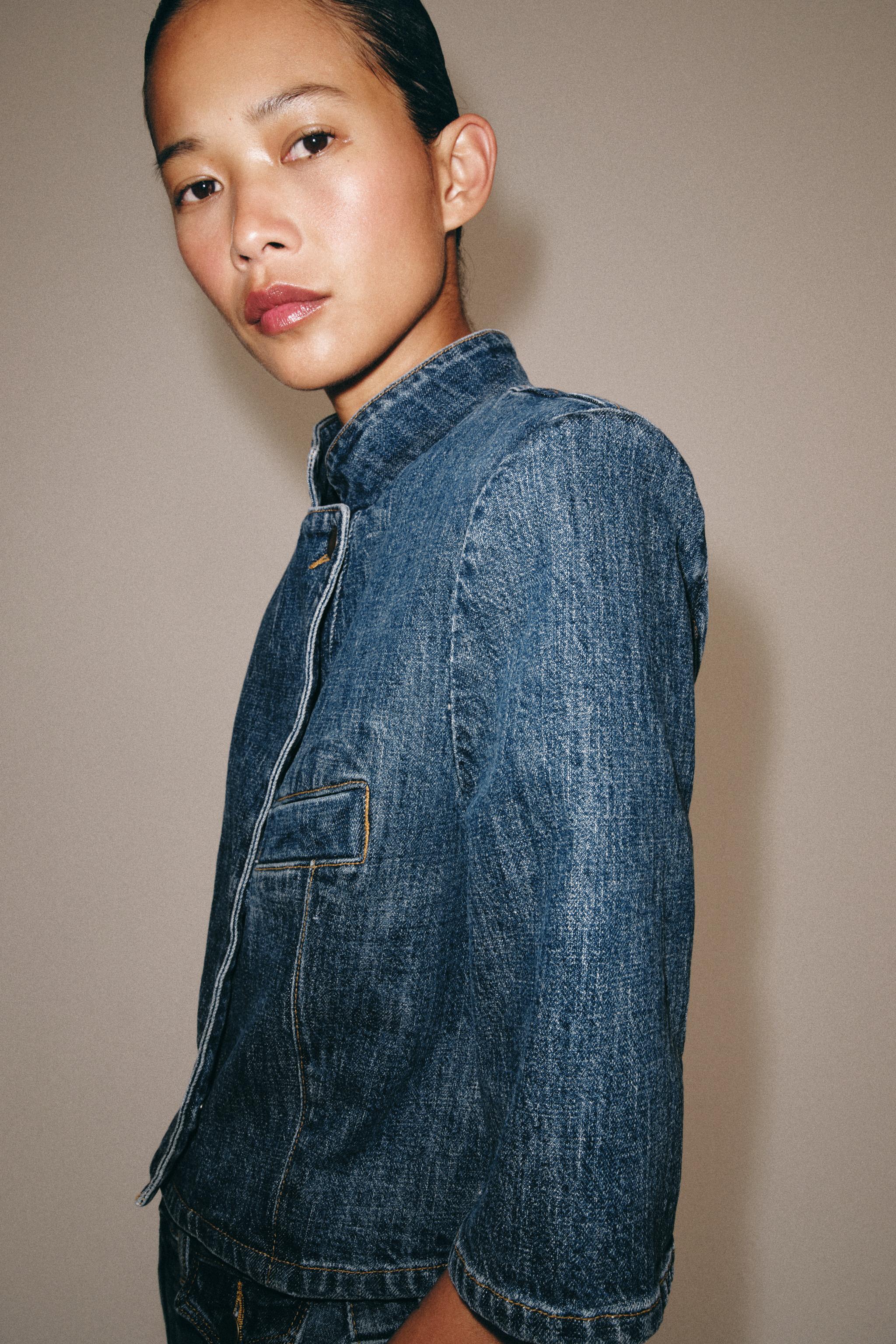 Женские пиджаки Zara ZW COLLECTION CROPPED DENIM BLAZER — фото 7
