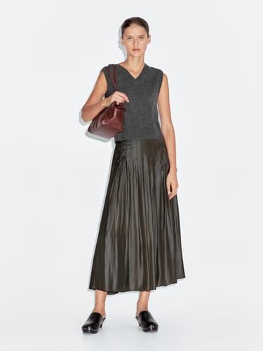 Zara Pintuck midi skirt with waxed finish - Green - Image 0