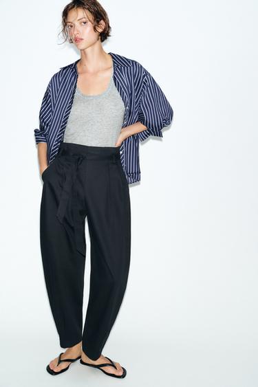 PANTALONI PAPERBAG CON CINTURA - Blu notte di Zara