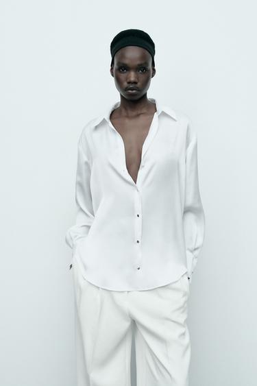 CHEMISE BASIQUE SATINÉE - Blanc de Zara - Image 1