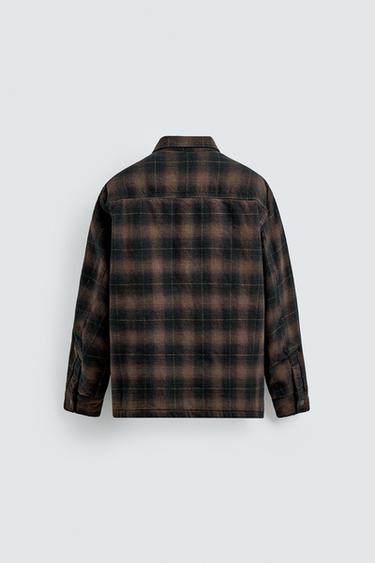 QUILTED CHECK OVERSHIRT - Brown by Zara - Image 7
