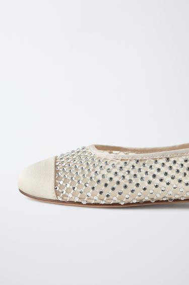 GLITTER BALLERINA SHOES WITH TOECAP - Ecru White by Zara - Image 4