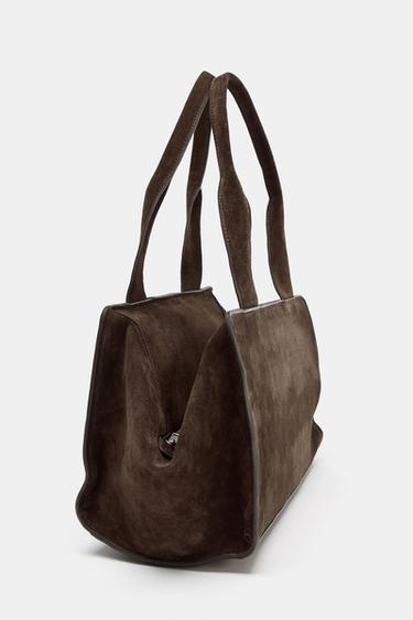 DOUBLE HANDLE SPLIT SUEDE LEATHER BAG - Brown by Zara
