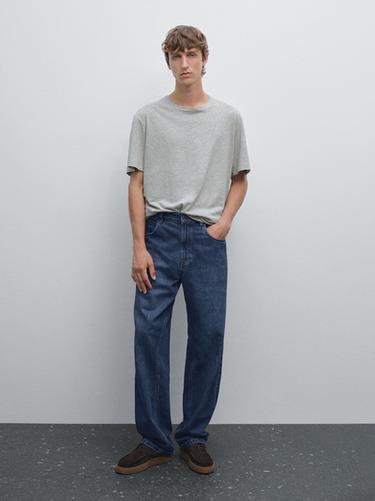 T-shirt chiné lin et coton - Gris chiné de Zara