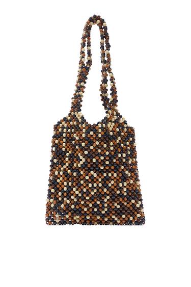BEADED WOODEN MINI BUCKET BAG