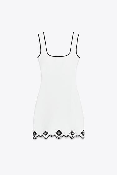 EMBROIDERED DRESS WITH FAUX PEARLS - White by Zara - Image 6