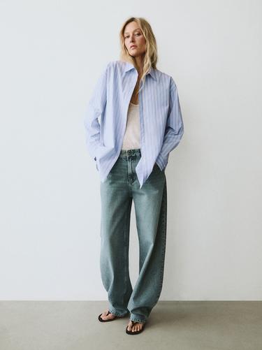 Camisa rayas 100% algodón - Azul de Zara