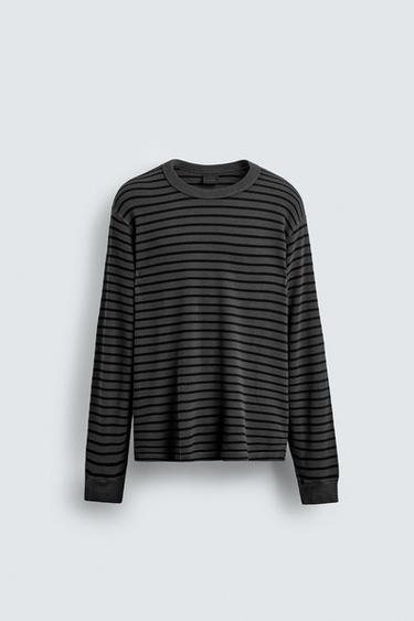 Zara WAFFLE WEAVE T-SHIRT - Striped