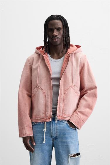 JAQUETA LAVADA COM CAPUZ - Rosa-giz da Zara